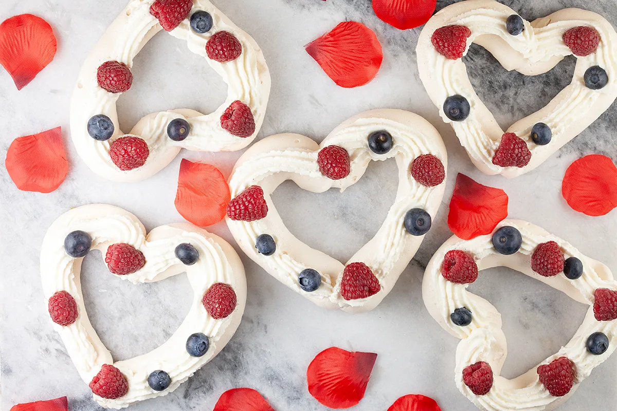 Valentine's pavlovas with red fruits