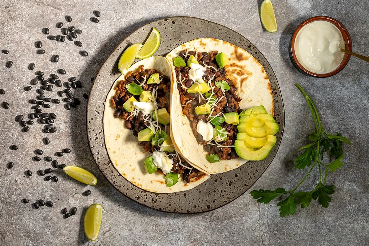 Mexican black bean wraps - with spicy beef