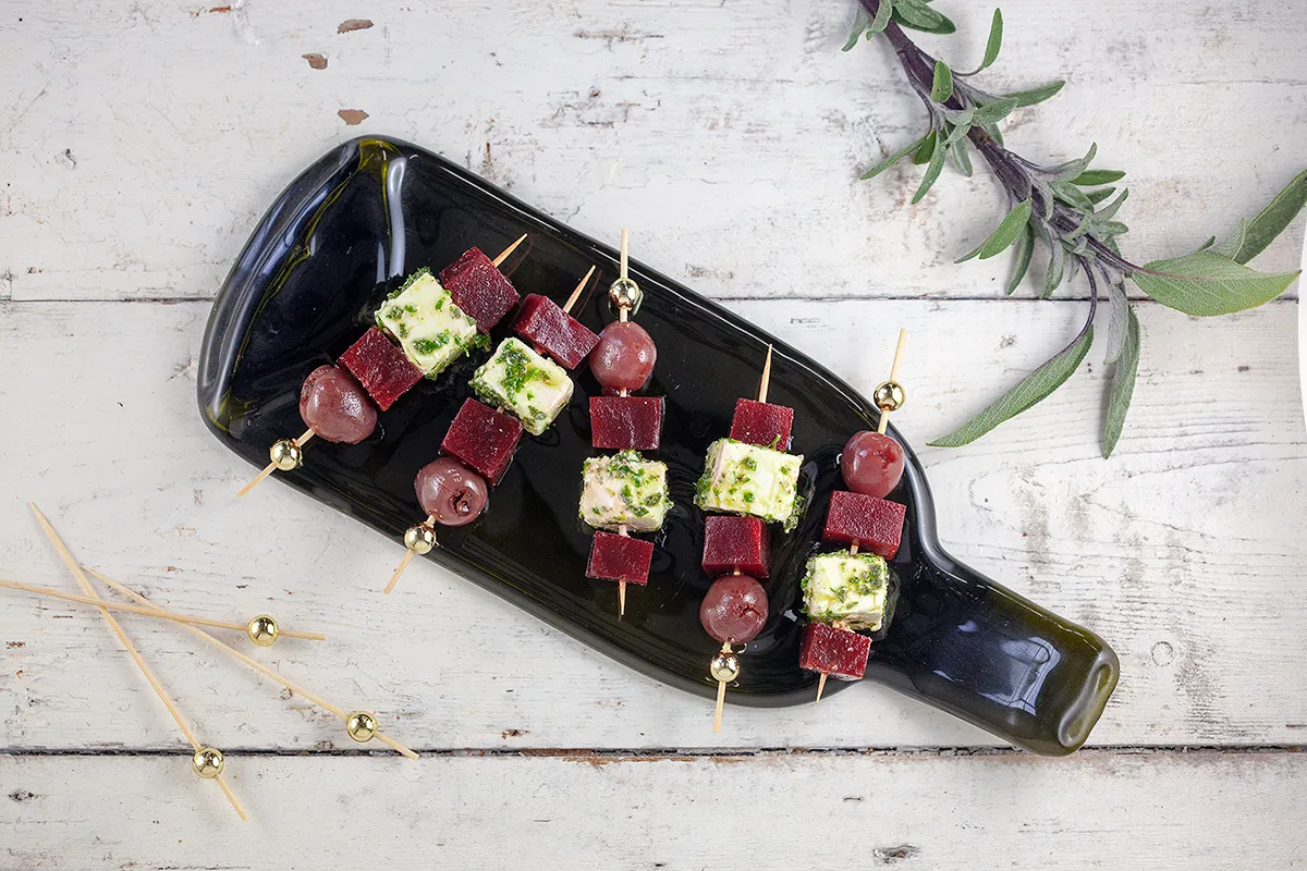 Beet and feta skewers