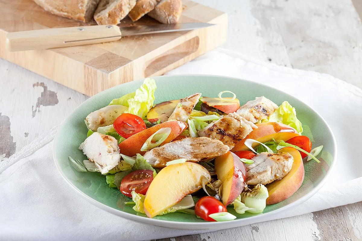 Peach and chicken salad