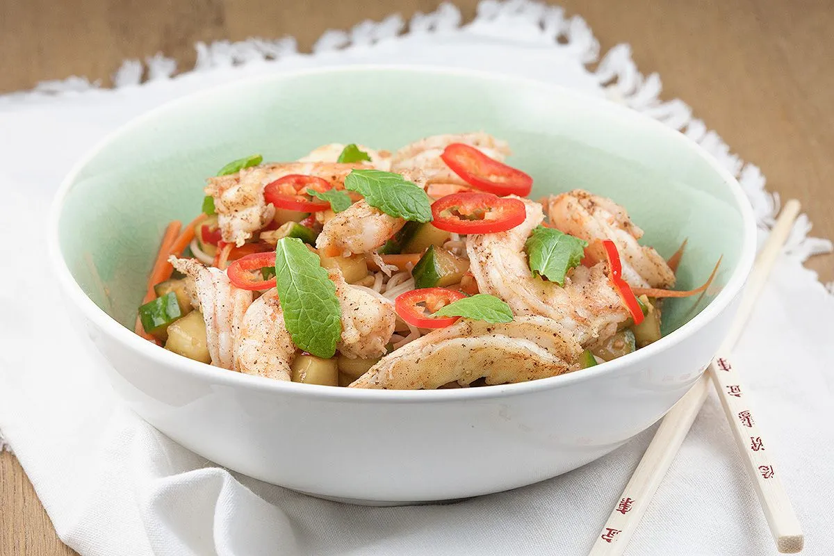 Asian noodle and shrimp salad