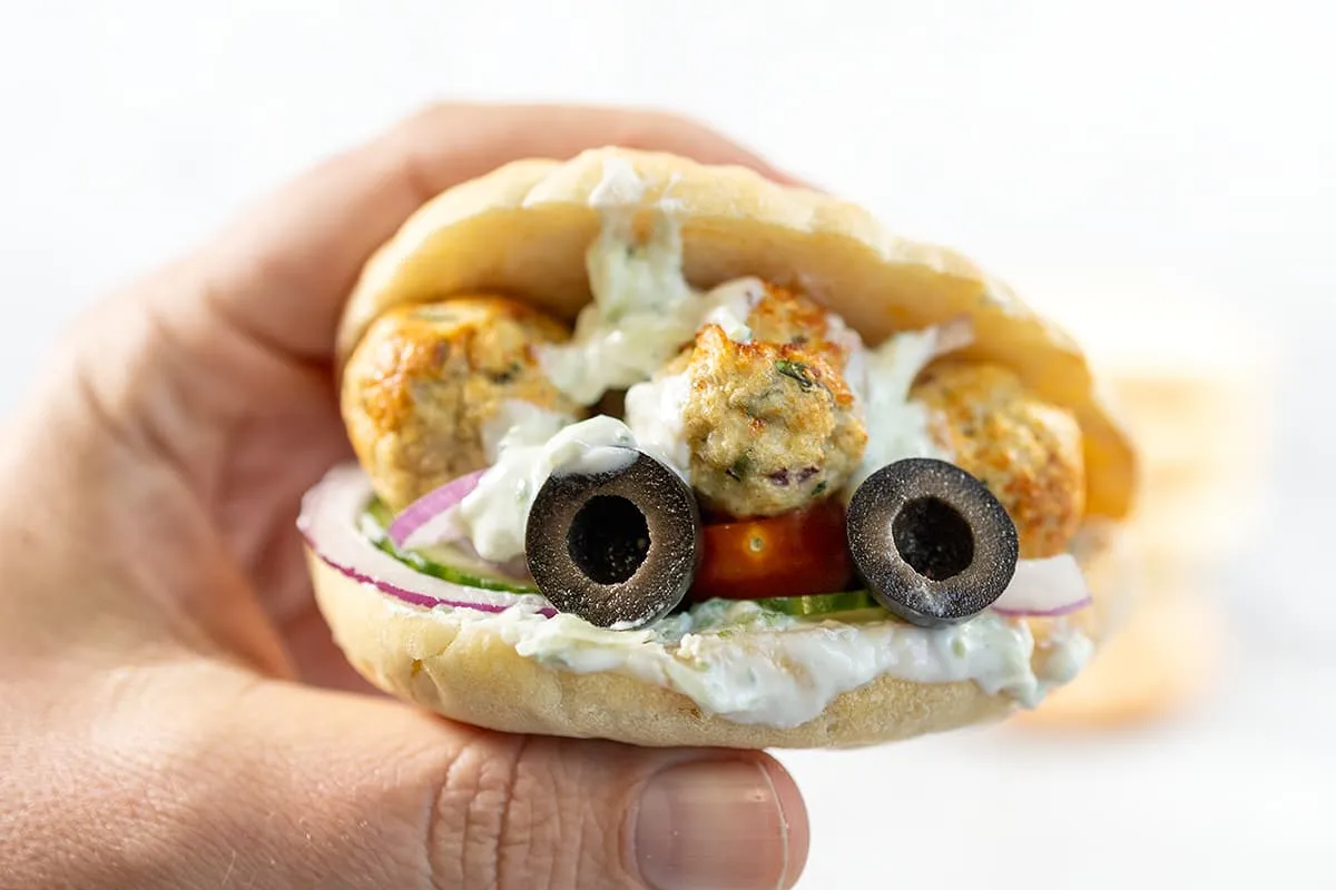 Turkey meatball pitas - served with tzatziki