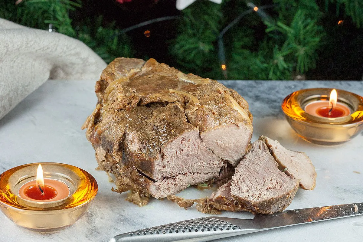 Slow cooked boneless leg of lamb
