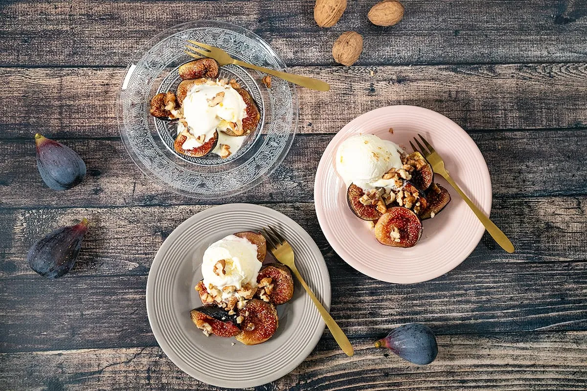 Honey roasted figs, vanilla ice cream and nuts