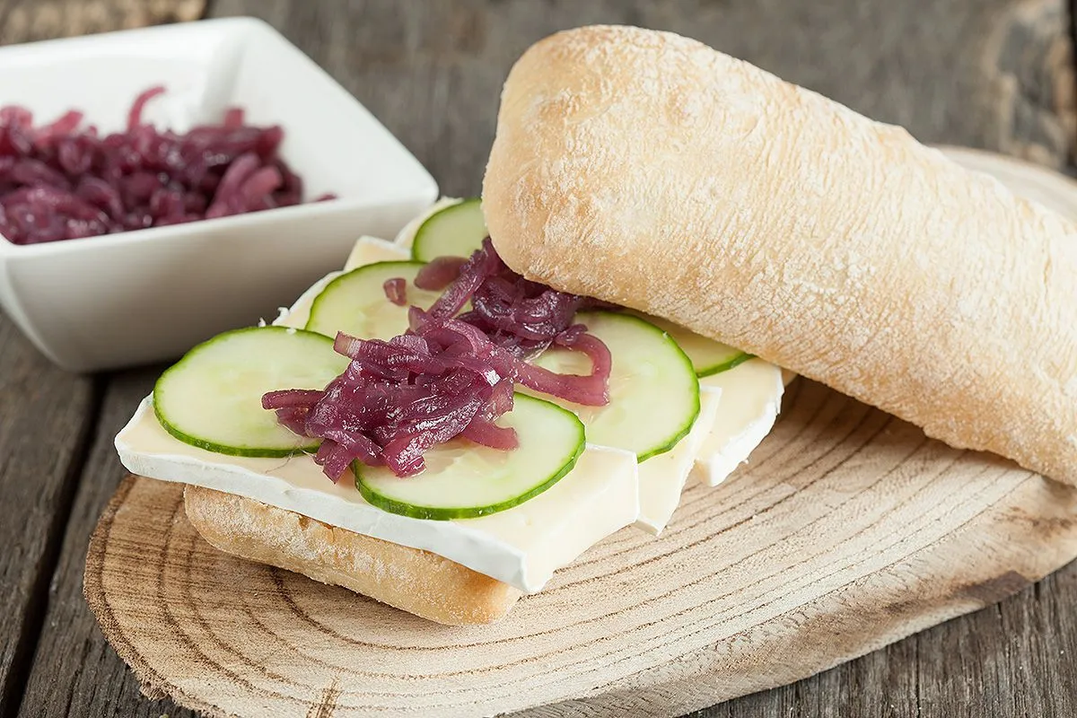 Red onion compote and brie sandwich