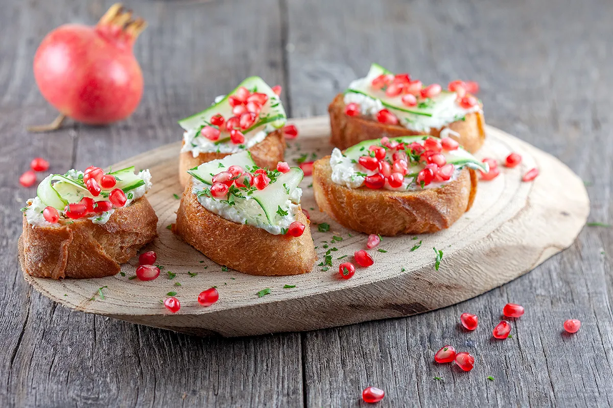 Pomegranate and mascarpone bruschetta