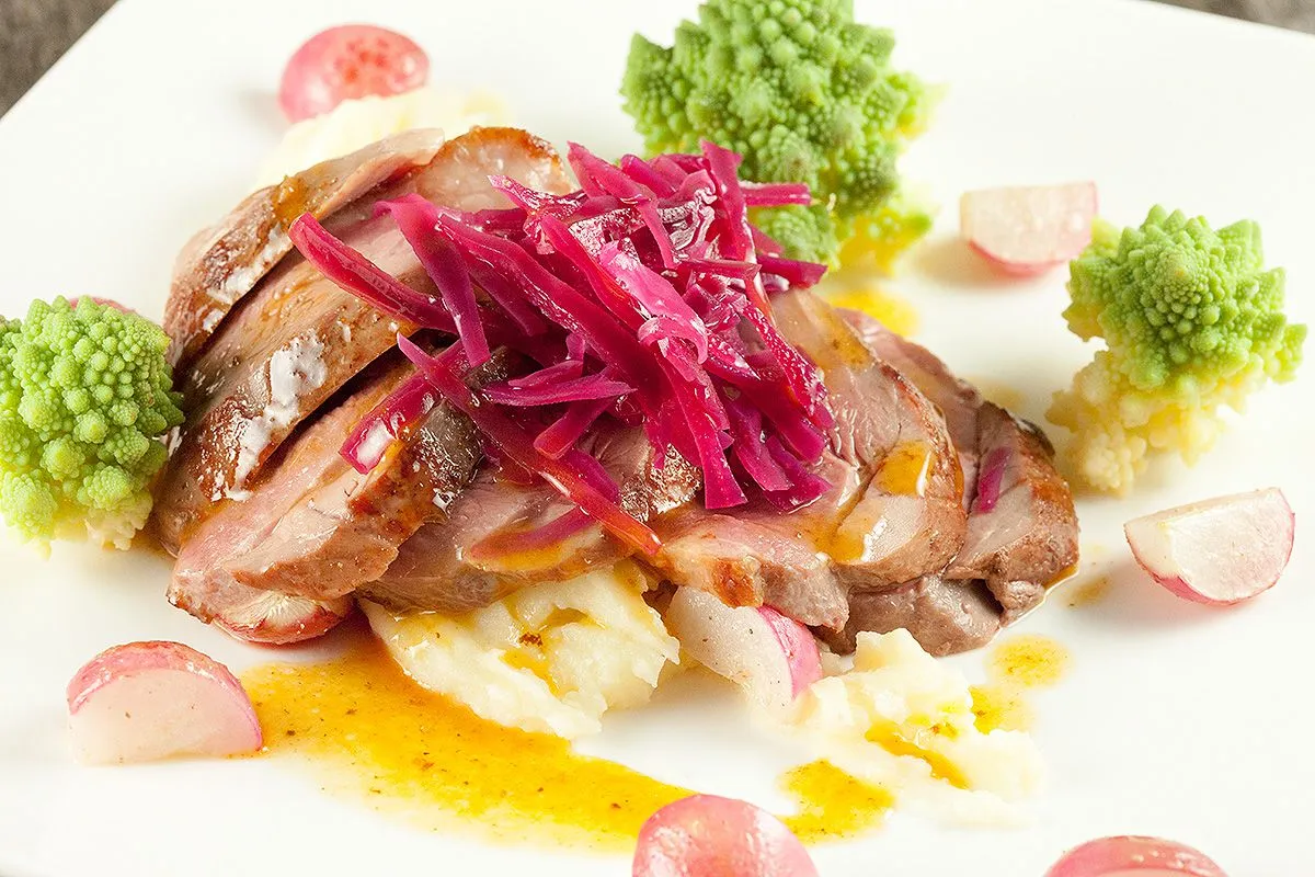Juicy duck breast and Romanesco