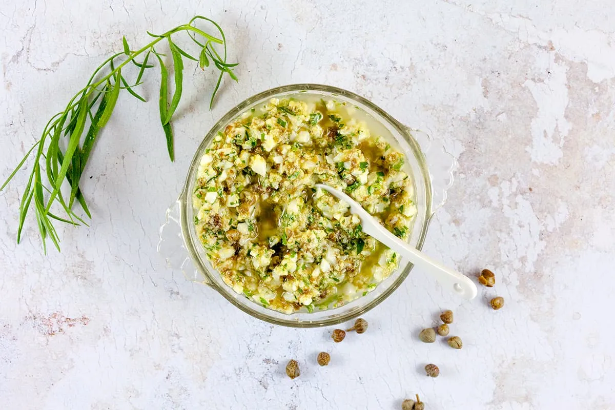 Sauce gribiche (sauce made with boiled egg)
