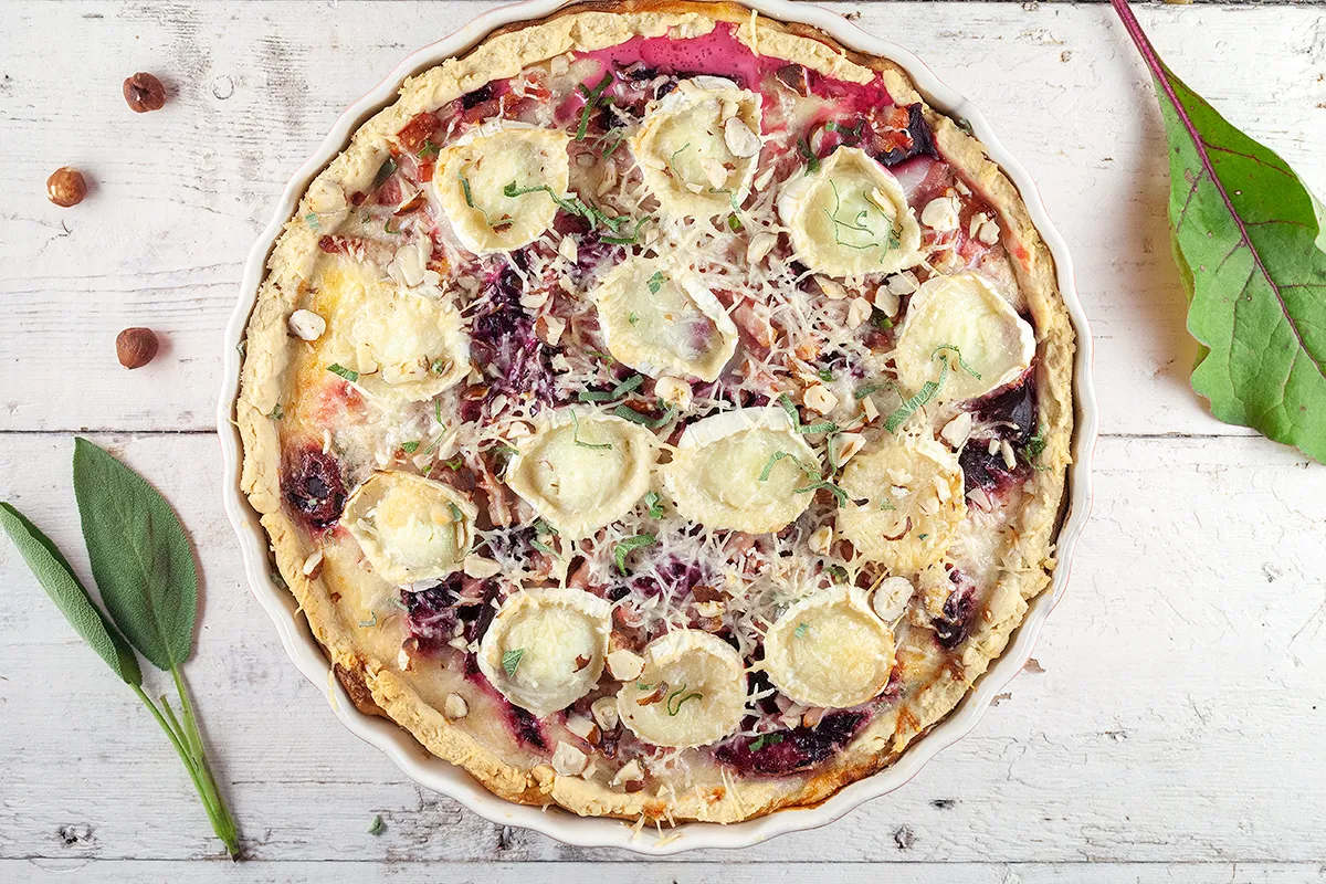 Roasted beet and goat cheese quiche
