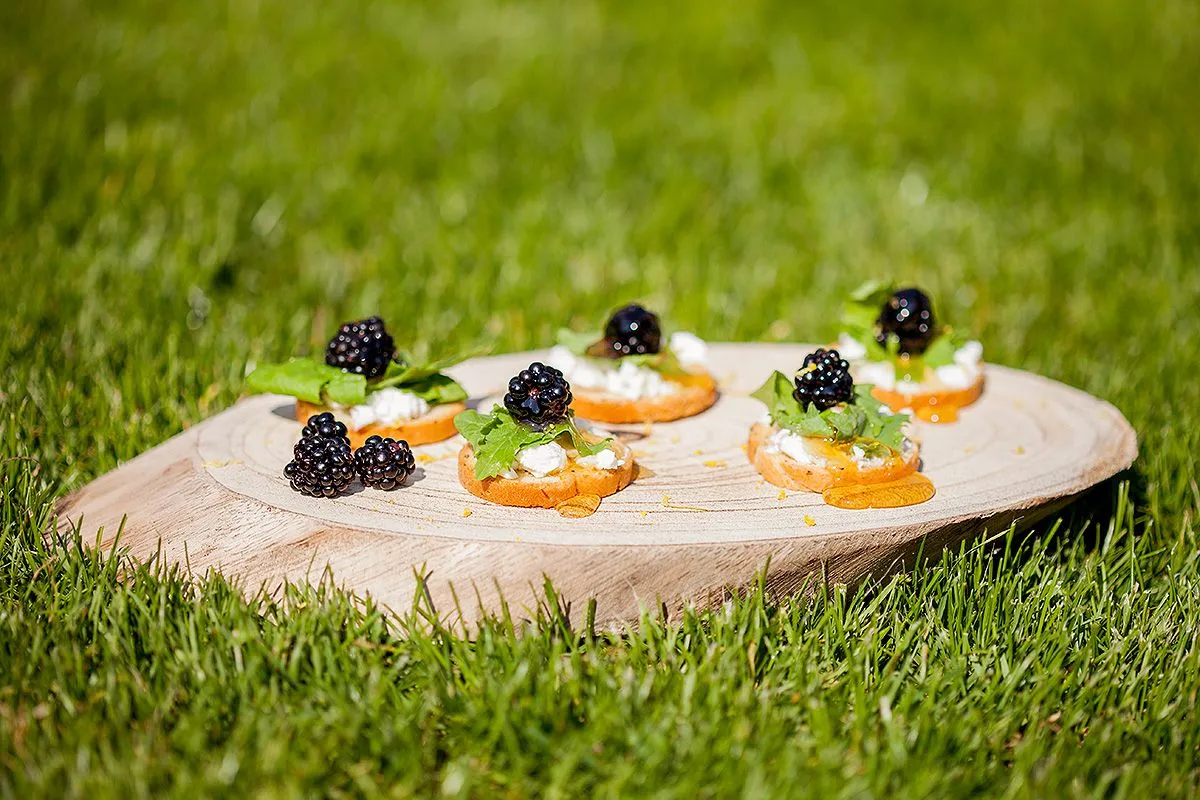 Wild blackberry crostini with goat cheese