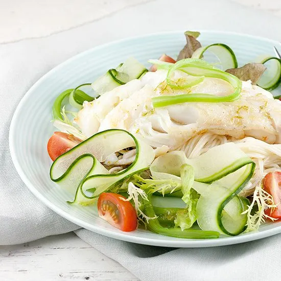 Recipe: Cod, flat beans and noodle spring salad