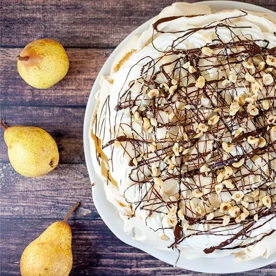 Recipe: Pear and hazelnut pavlova