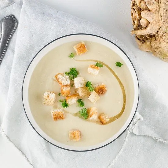 Recipe: Celery root soup with bacon fat and croutons