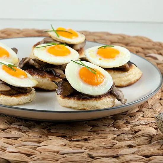 Recipe: Blini's with chestnut mushrooms and quail eggs