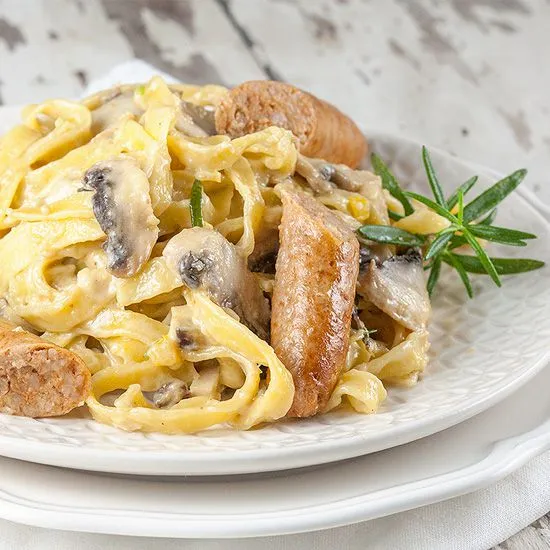 Recipe: Creamy mushroom pasta with chipolata sausages