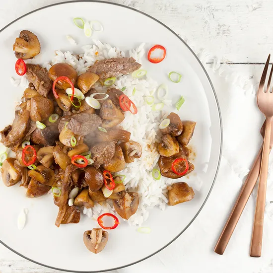 Recipe: Rice with mushrooms, beef and soy sauce