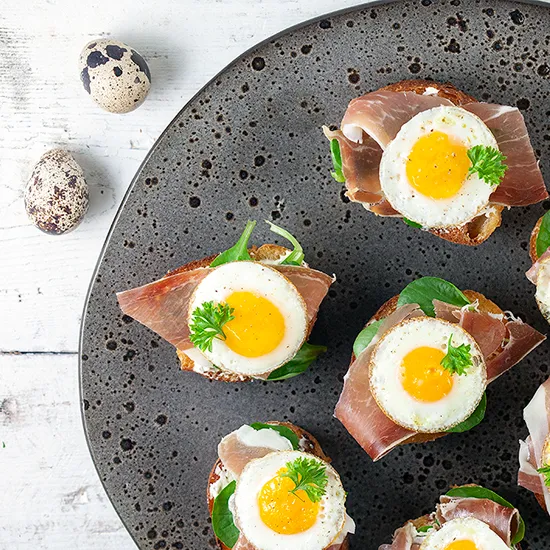 Recipe: Ham and quail egg bruschetta