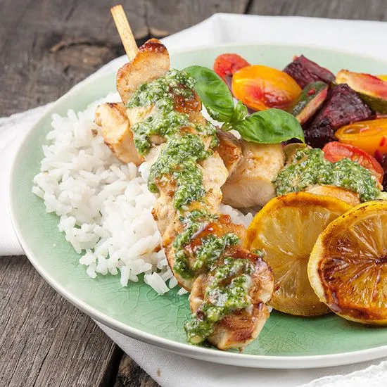 Recipe: Lemon chicken with rice and pesto
