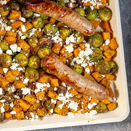 Recipe: Brussels sprouts and pumpkin traybake