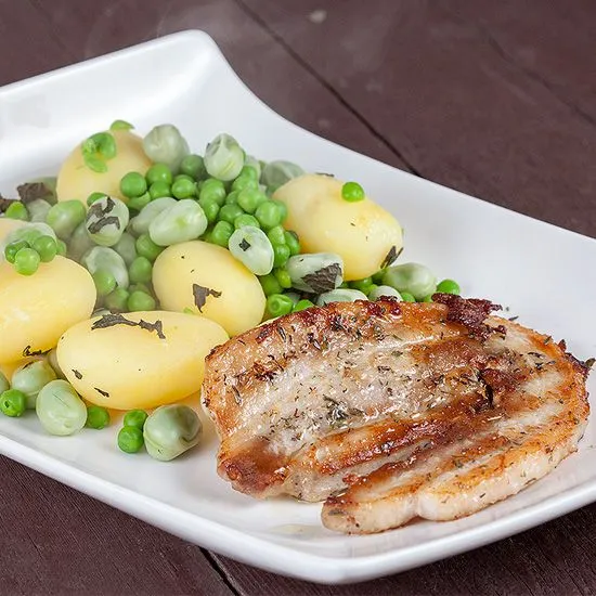 Recipe: Pork belly slices and broad bean potato salad