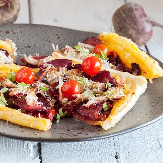 Recipe: Beetroot and chicken puff pastry tart