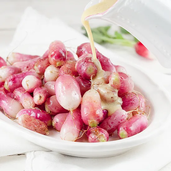 Recipe: Roasted radishes with mustard dressing