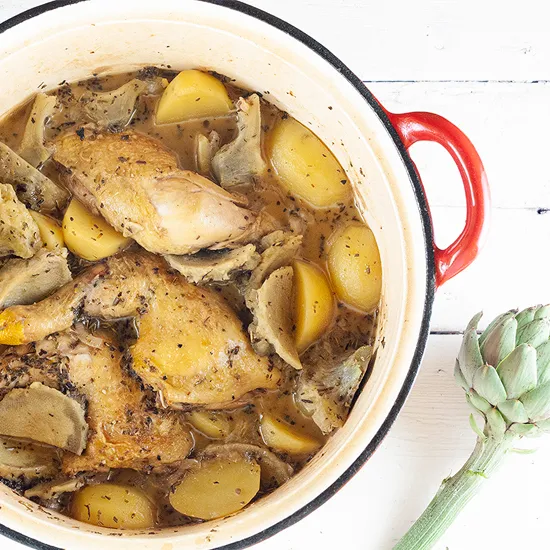 Recipe: Oven-roasted artichoke, chicken and potatoes