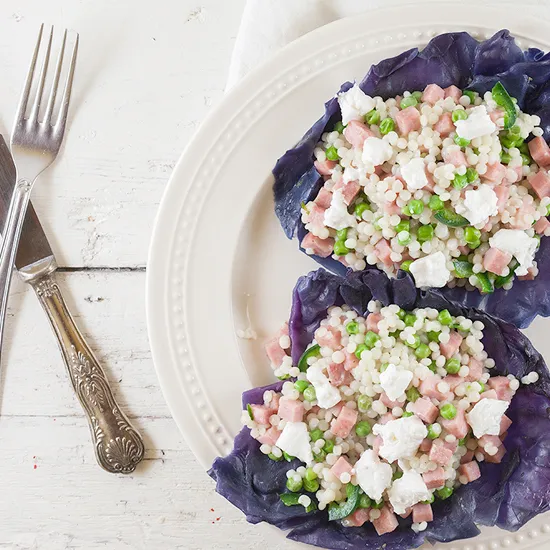 Recipe: Red cabbage bowl with pearl couscous and goat's cheese