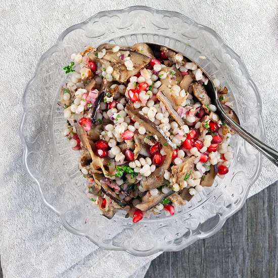 Recipe: Pomegranate, eggplant and pearl couscous salad