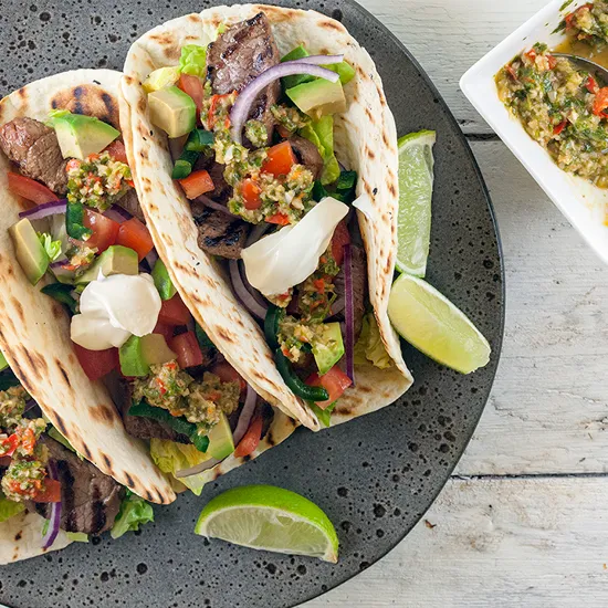 Recipe: Chimichurri steak tacos