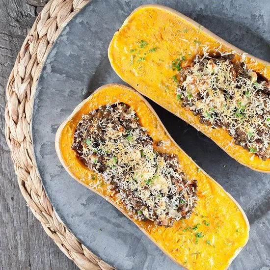Recipe: Roasted butternut squash filled with lentils and feta