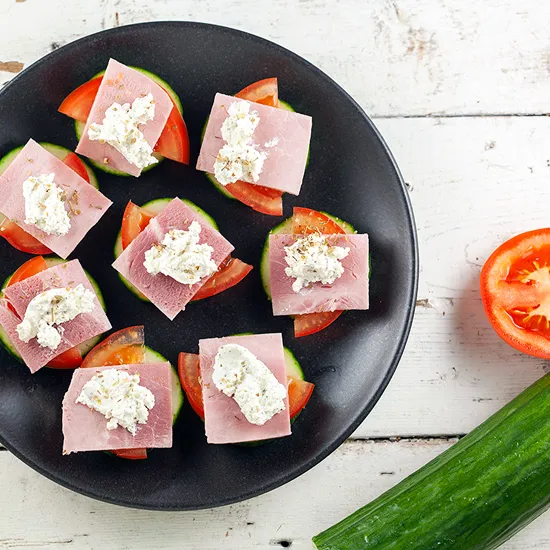 Recipe: Ham and herbed cheese cucumber bites