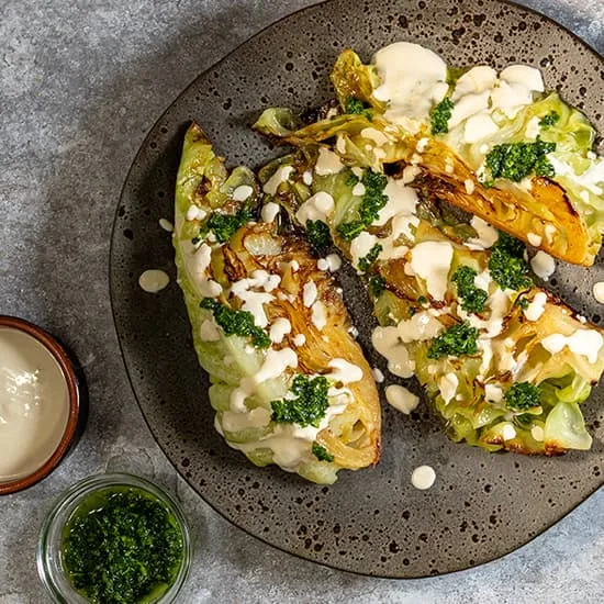 Recipe: Pan-fried hispi cabbage with tahini sauce