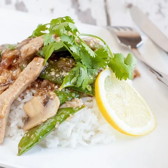 Recipe: Sweet and spicy sugar snaps with rice
