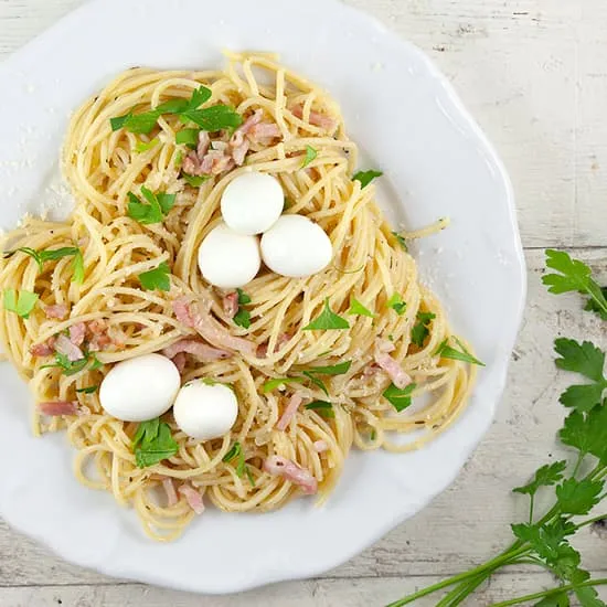 Recipe: Pasta bird's nest with quail eggs