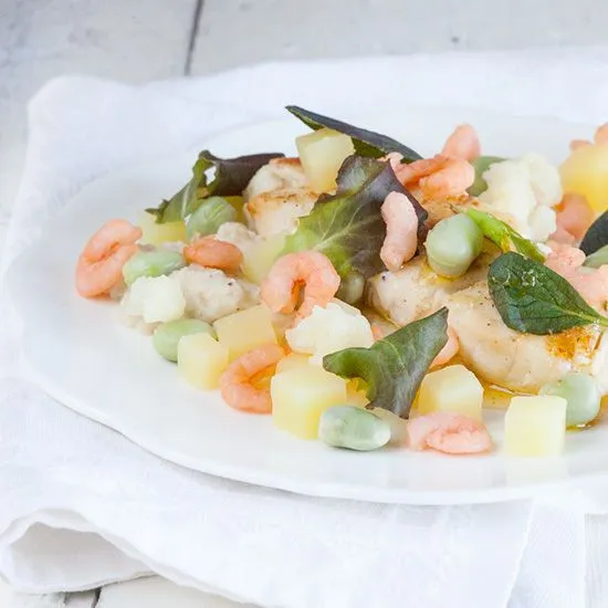 Recipe: Cod with broad beans and cauliflower