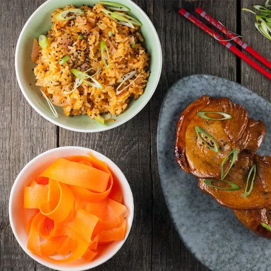 Recipe: Kimchi fried rice and gochujang pork chops