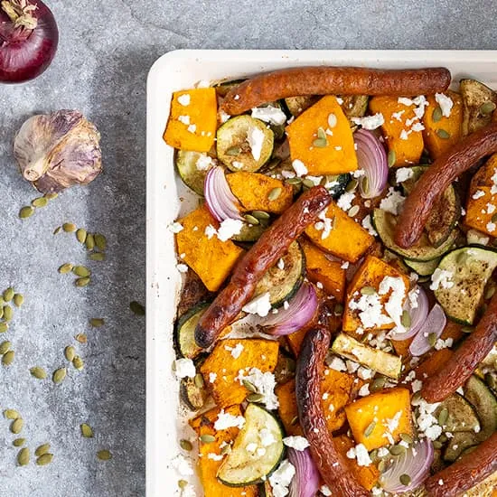 Recipe: Pumpkin and merguez sausage traybake