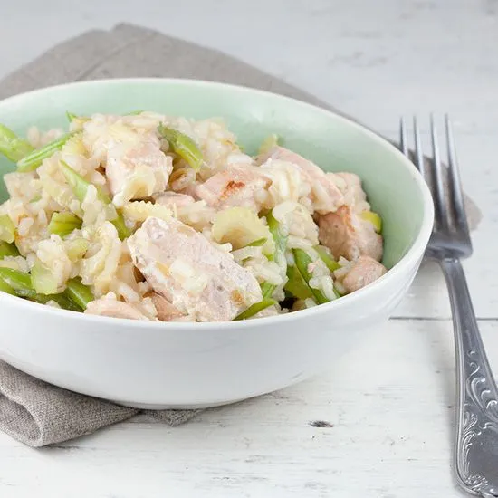 Recipe: Salmon and flat bean risotto