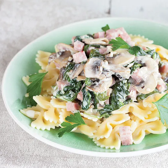 Recipe: Ham mushroom and spinach farfalle