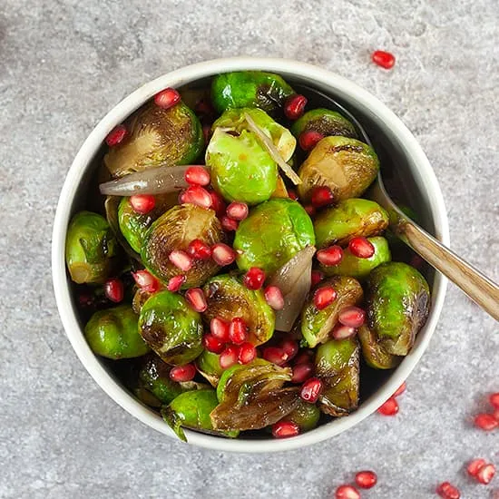 Recipe: Pan-fried Brussels sprouts with pomegranate