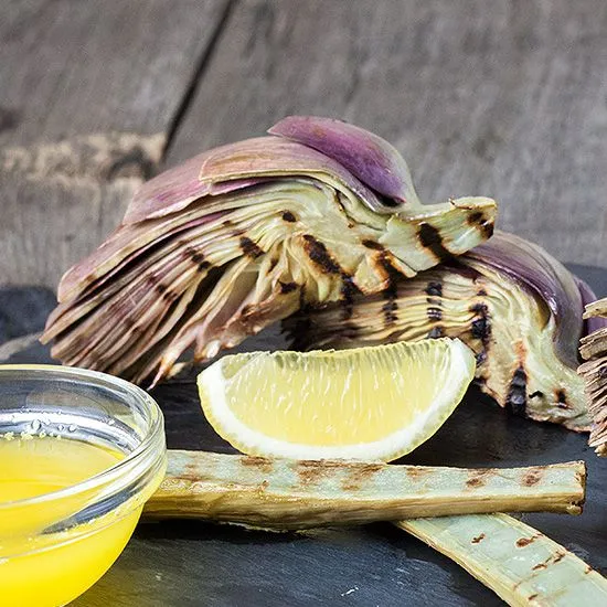 Recipe: Grilled artichokes and stems with lemon butter sauce