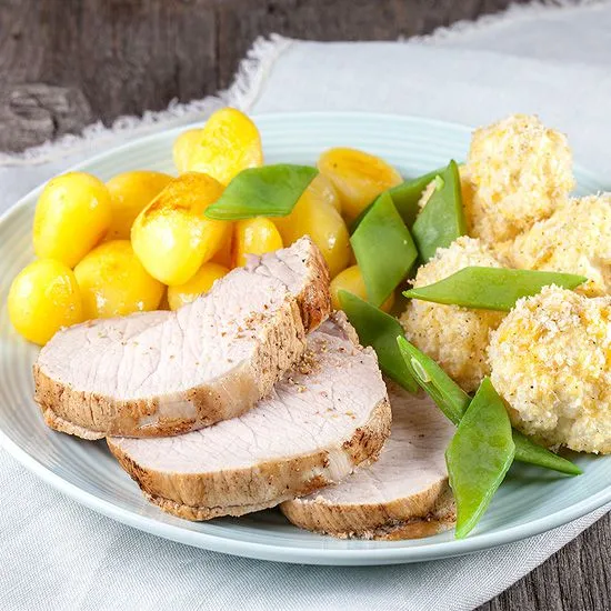 Recipe: Pork roulade with baked cauliflower and baby potatoes