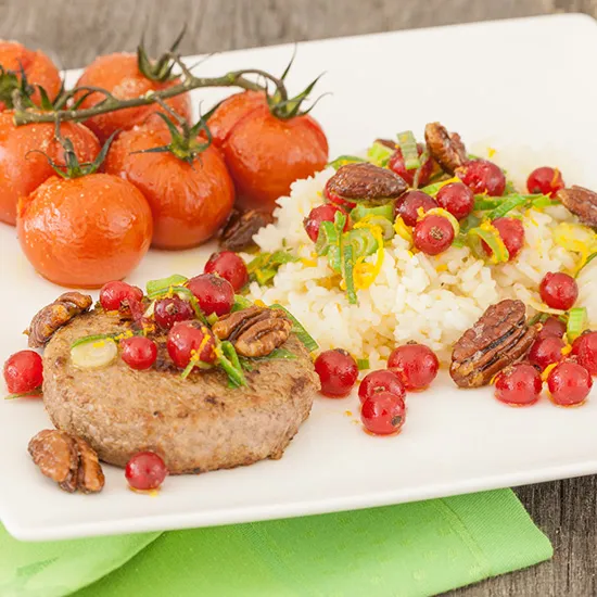 Recipe: Caramelised pecan rice with oven baked tomatoes