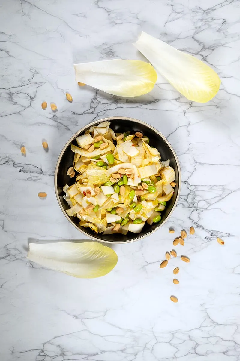 Oriental style chicory salad with edamame beans