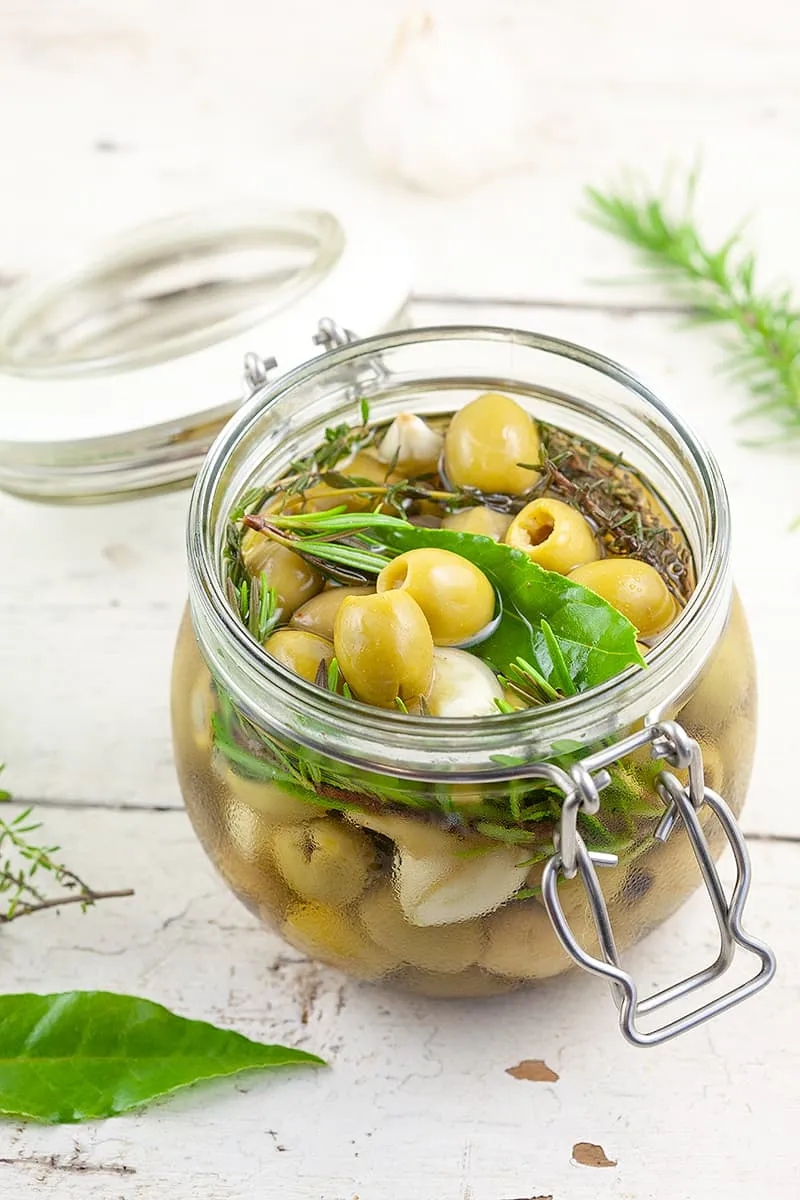 Homemade marinated olives