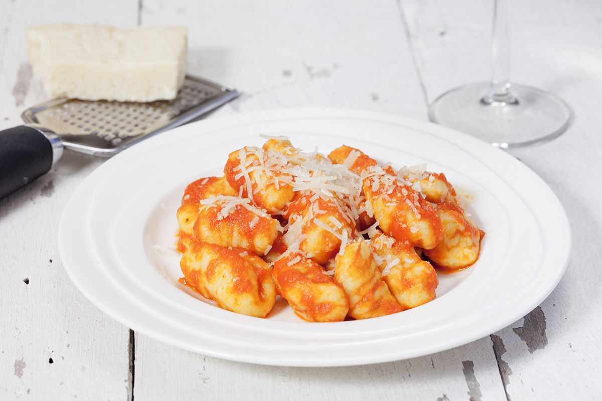 Homemade gnocchi with tomato sauce