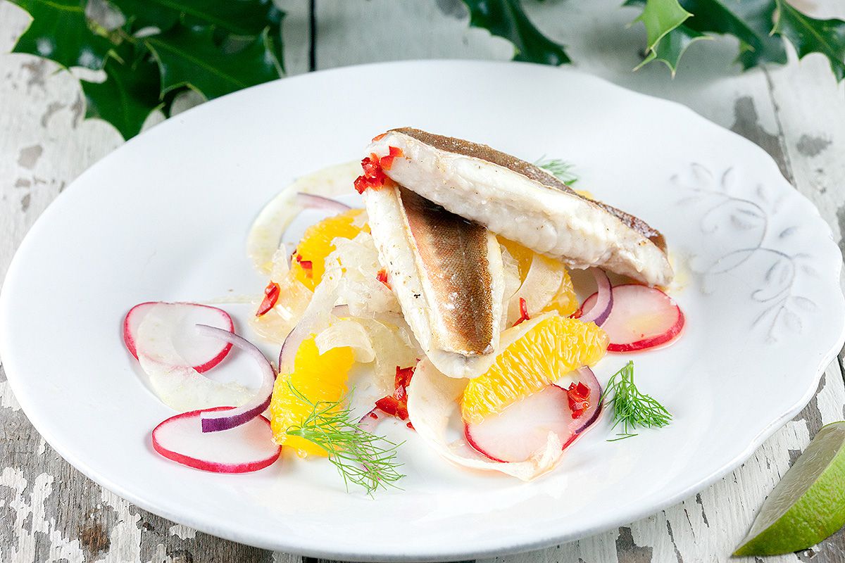 Pan-fried gurnard salad