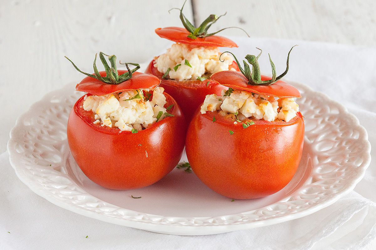 Stuffed beefsteak tomato with feta cheese