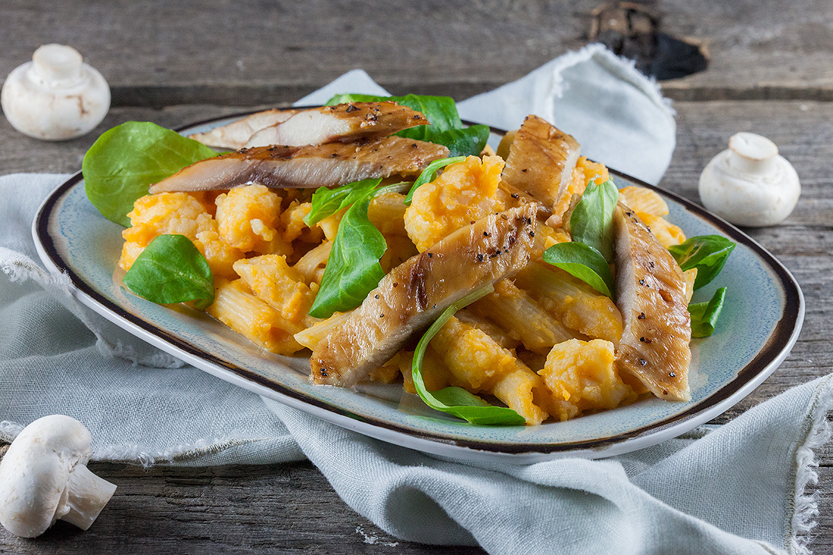 Smoked mackerel and sweet potato pasta